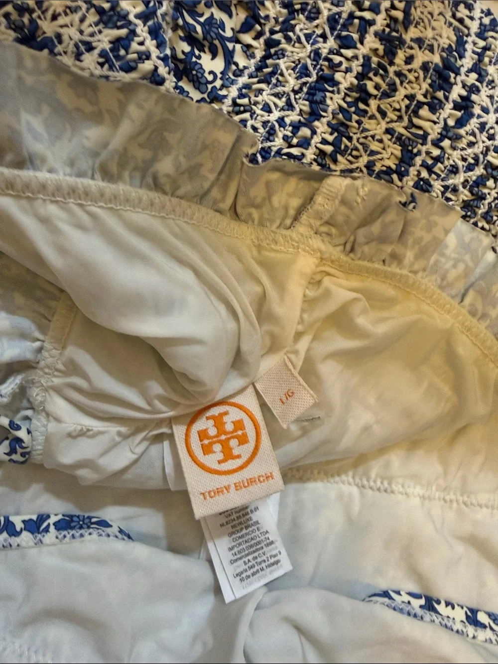 Tory Burch Bikini bandeau top navy blue & white size Large